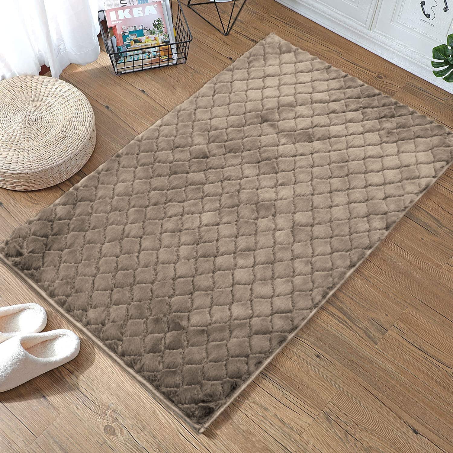 Austria Bath Mat Rabbit Fur 1000 GSM Pack of 2 (40 X 60 Cm, Taupe)