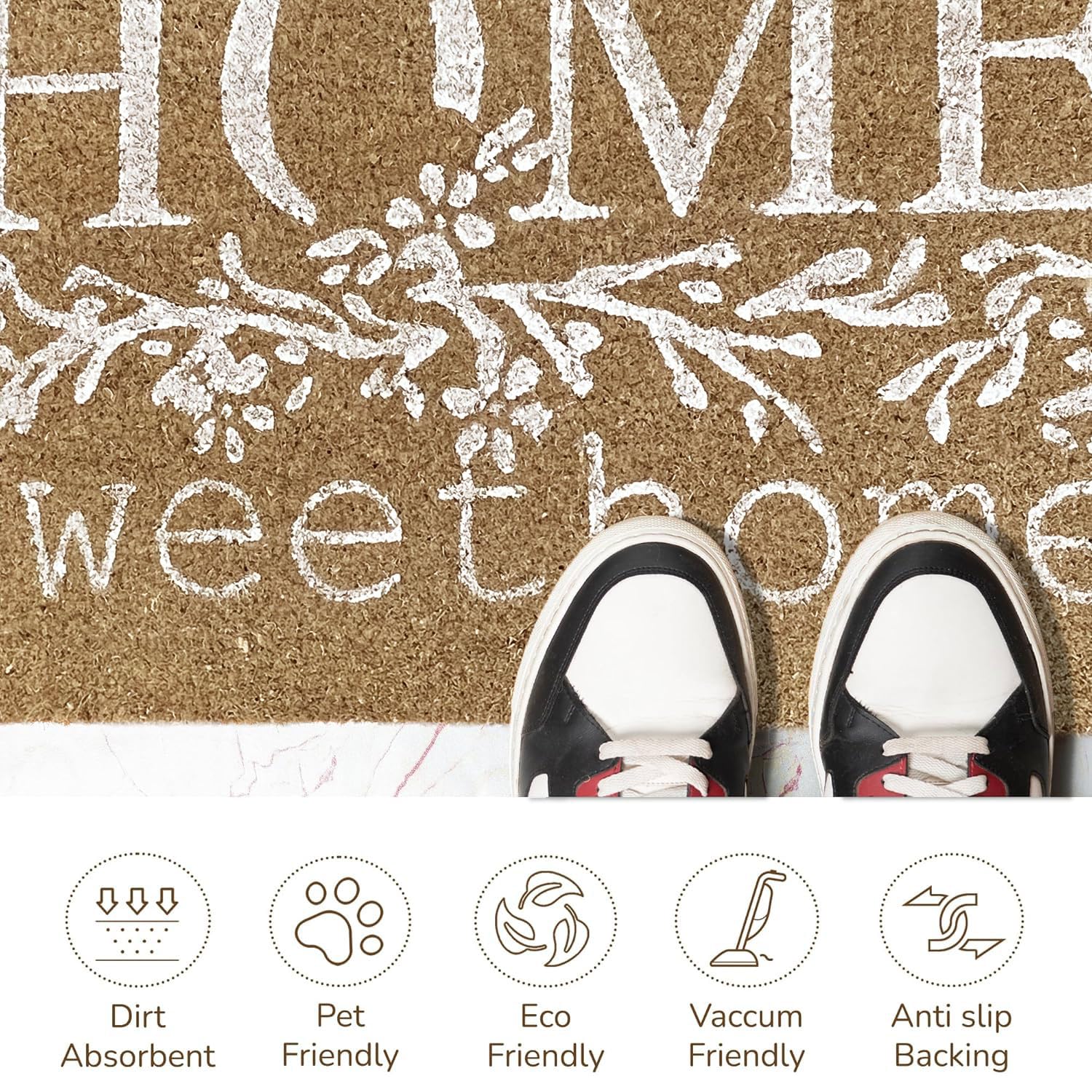 Coir Doormat for Home Entrance (Home Sweet Home White Design ,71x45 cm)