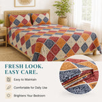 Double Bedsheet With 2 Pillow Covers Leefs Pattern 200 TC 100% Cotton Feel ( Queen Size 90x90 Inch Blue Set Of 3 )
