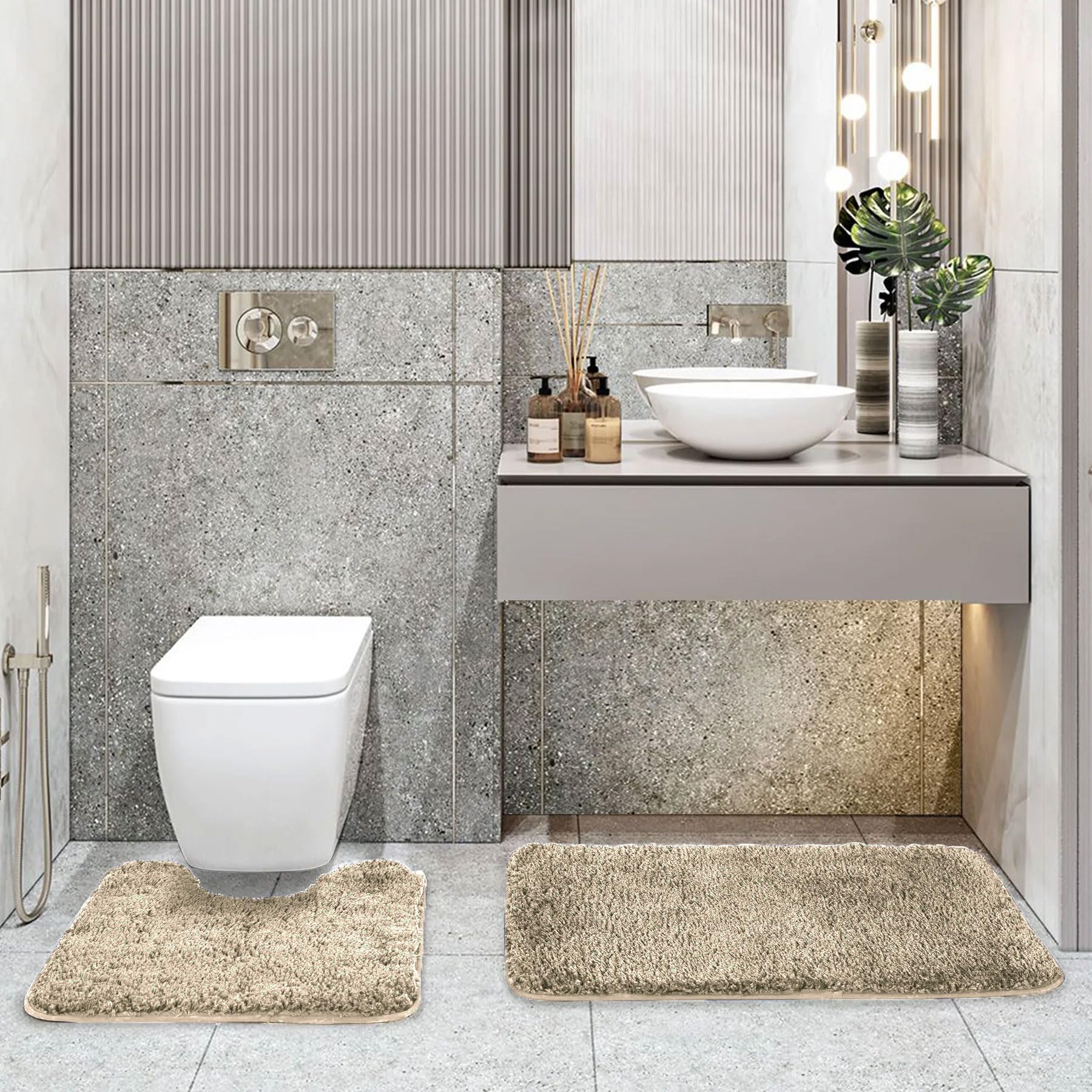 Polyester Contour Bath Mat Set (Beige, 45x 75 cm & 40x45)