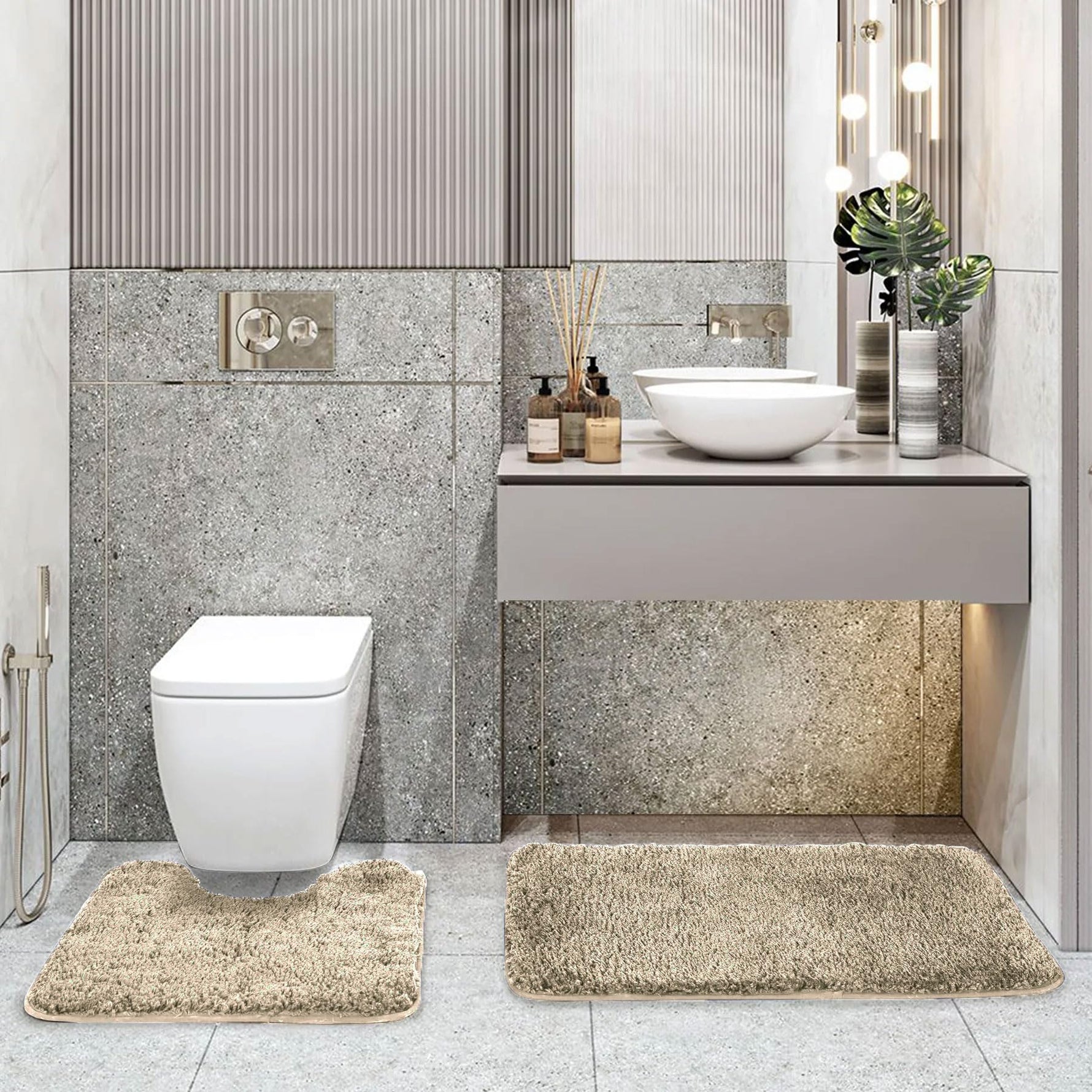 Polyester Contour Bath Mat Set (Beige, 45x 75 cm & 40x45)