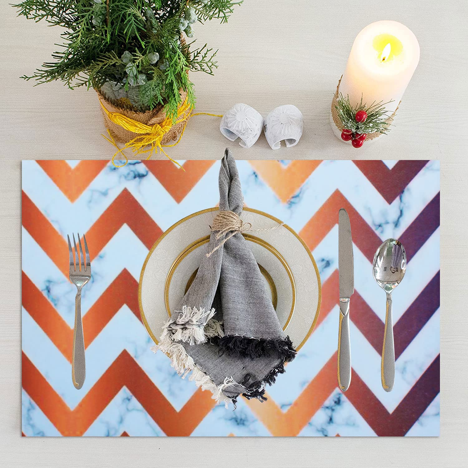 Placemat with Runner/Utensil Mat for Home Set of 4 Piece (Zig-zag 30x45Cm + 1x4 Feet)