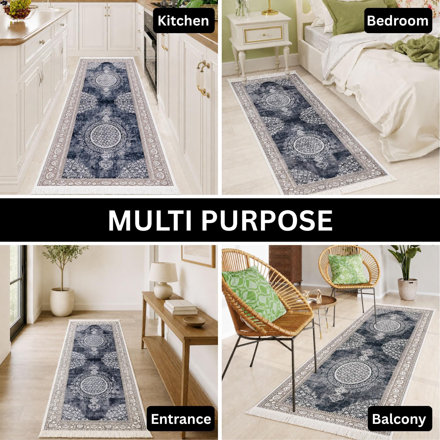 Polyester Floor Runner  Monochrome Pattern Multi Color 150x56cm