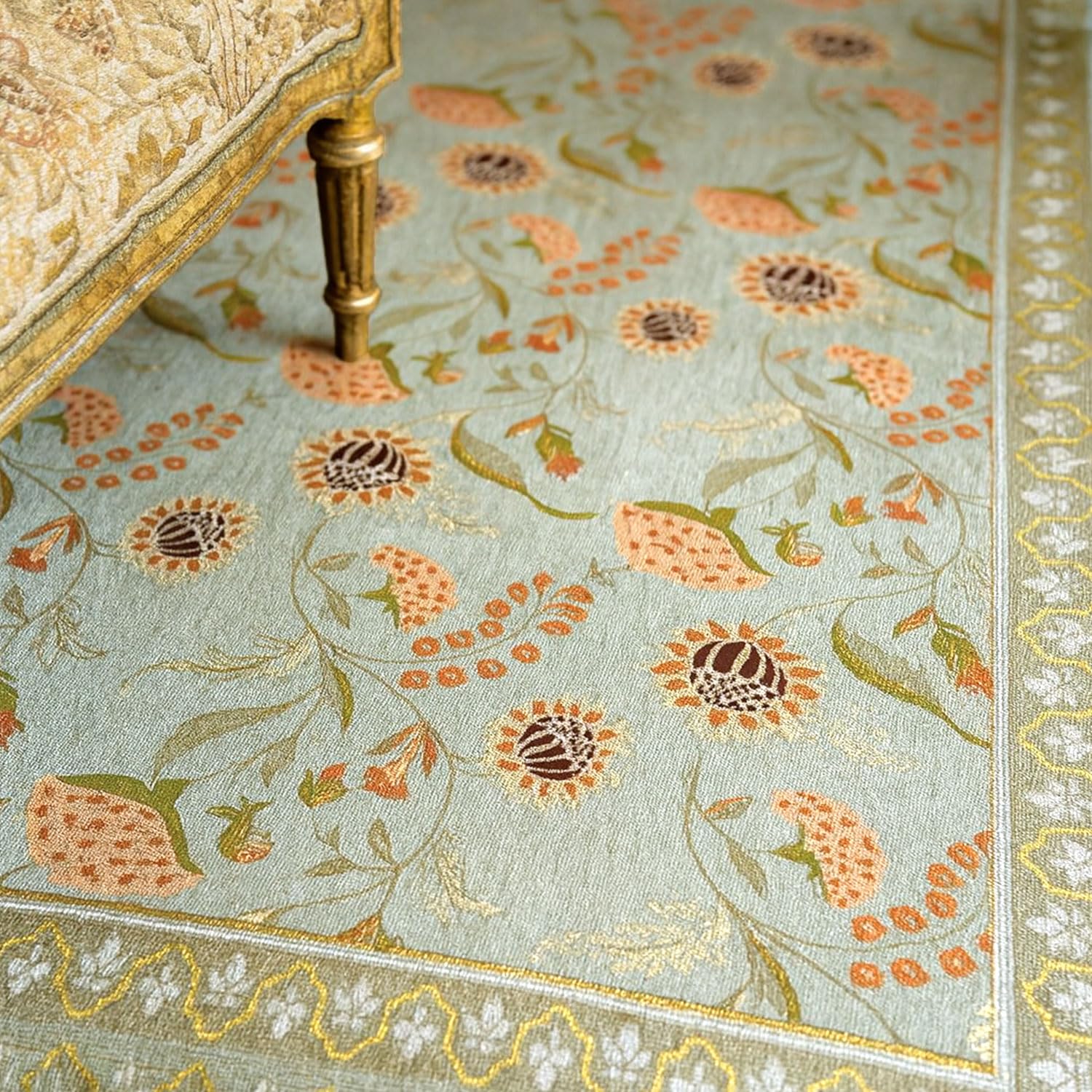 Polyester Floral Mist Carpet for Bedroom (4x6 Feet, Multicolor)