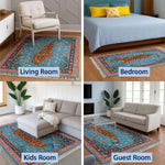 Polyester Blue Tiger Design Carpets with Tassel Latex Backing (3x5ft , Multi)