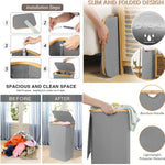 Tall Laundry Hamper with Bamboo Frame  (40L x 30W x 60H cm ,Grey)