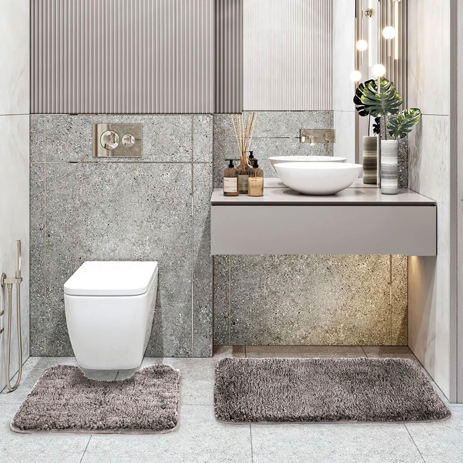 Polyester Contour Bath Mat Set (Cocoa, 45x 75 cm & 40x45)