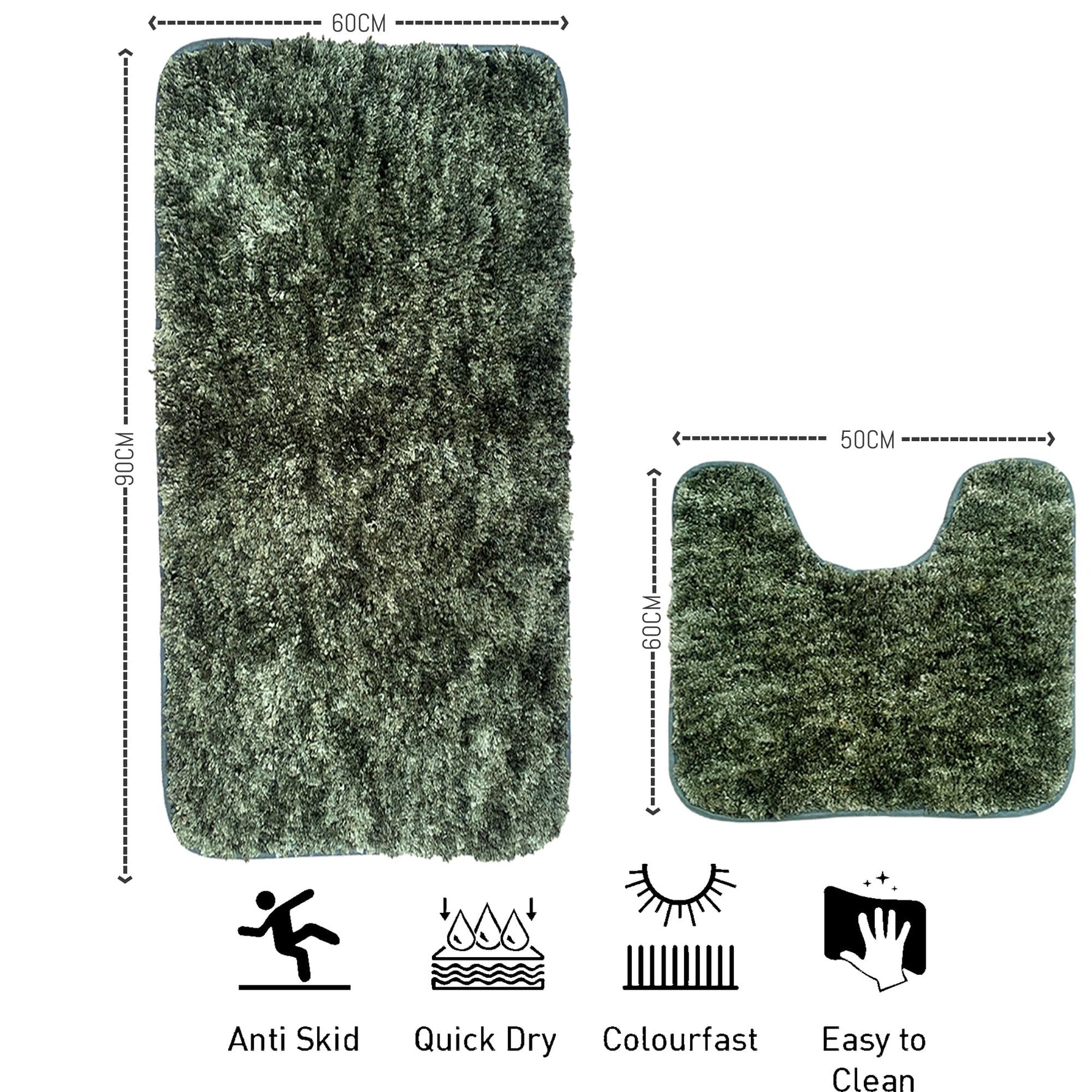 Hawaii Contour Rugs for Bathroom Set of 2(Hunter Green, 60 x 90 Cm)