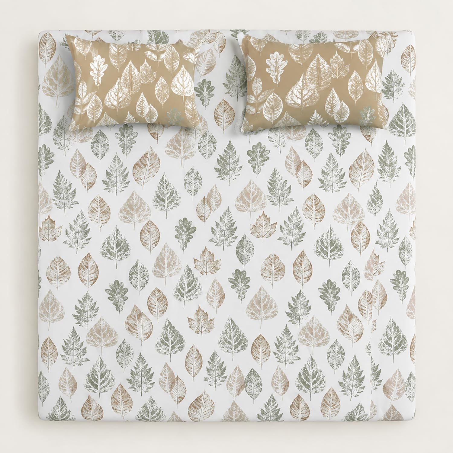King Size Double Bedsheet with 2 Pillow Covers Premium Leaf Print 108x108inch
