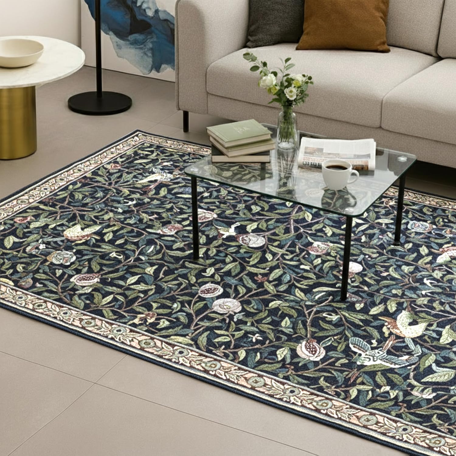 Polyester Printed Handmade Carpet Tropical (3X5 Feet Multicolour)