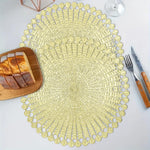 LUXE HOME INTERNATIONAL PVC Vinyl Metallic Table Round Placemats for Dining Table Gold, Heat Resistant & Waterproof | Easy to Clean Decorative Dining Mats - (Set of 2) ST055TJ-3MJ