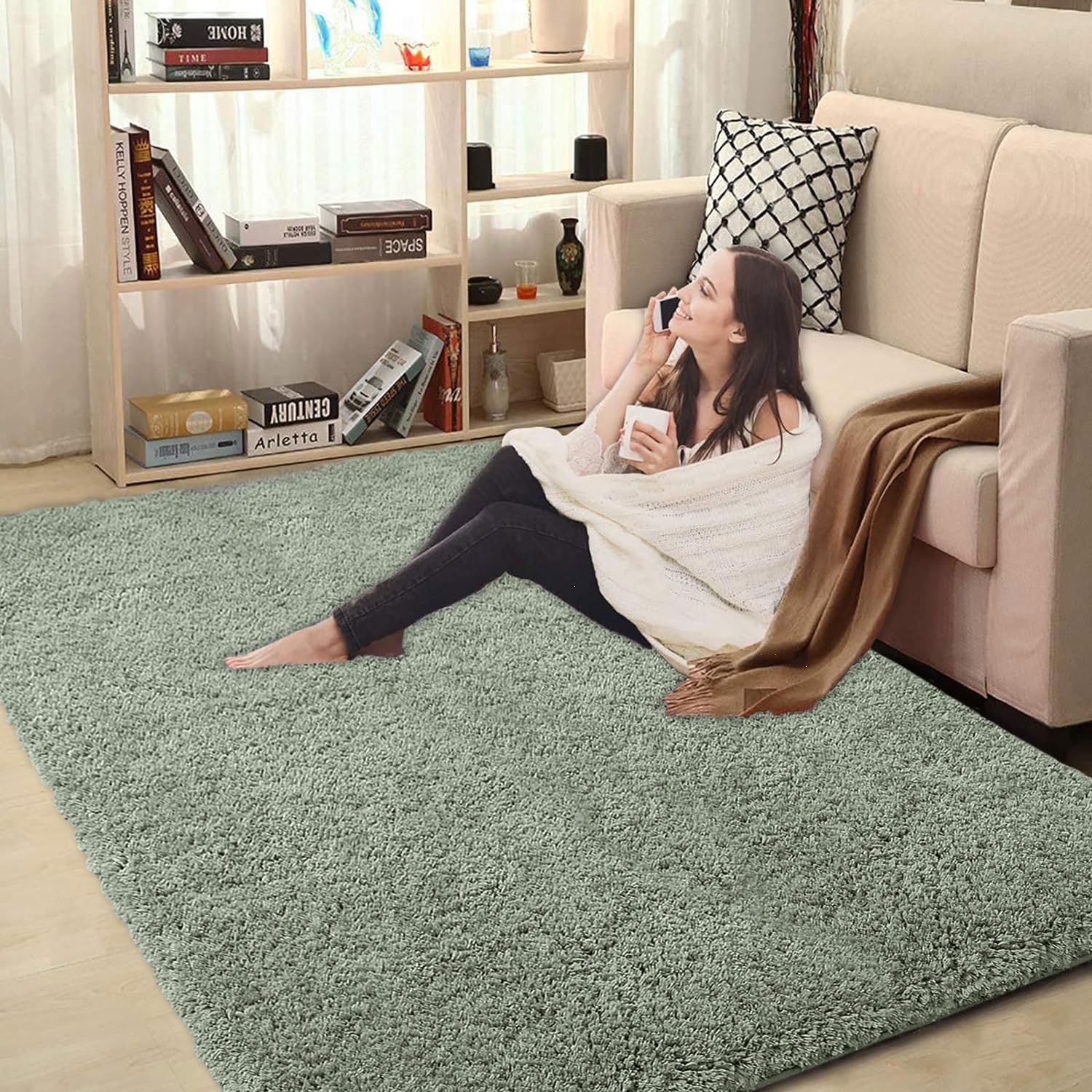 Vegas Carpet For Bedroom,Livingroom(Pastel Green,3X5 Feet)