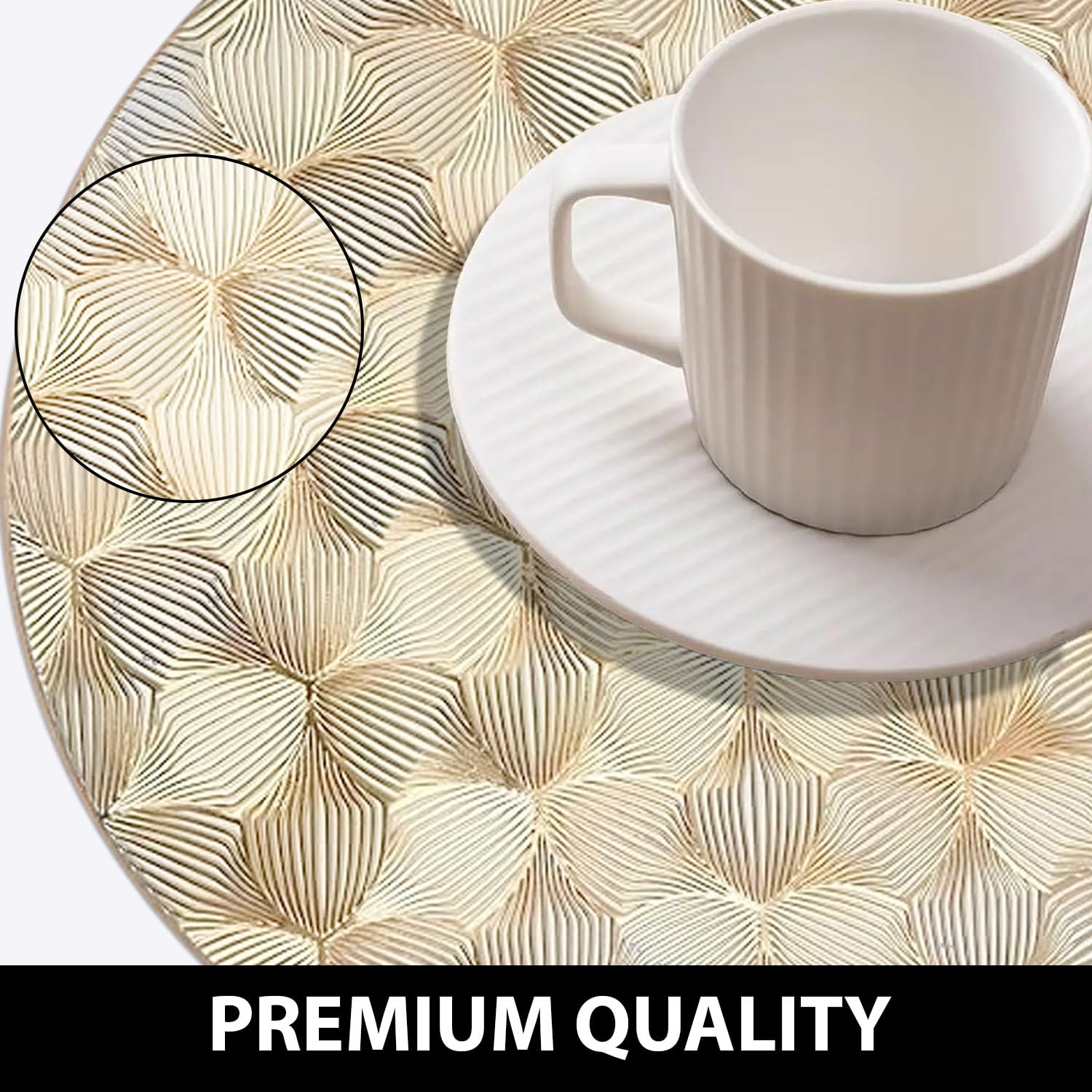 LUXE HOME INTERNATIONAL PVC Vinyl Metallic Table Round Placemats for Dining Table Gold, Heat Resistant & Waterproof | Easy to Clean Decorative Dining Mats - (Set of 2) ST078TJ-3MJ