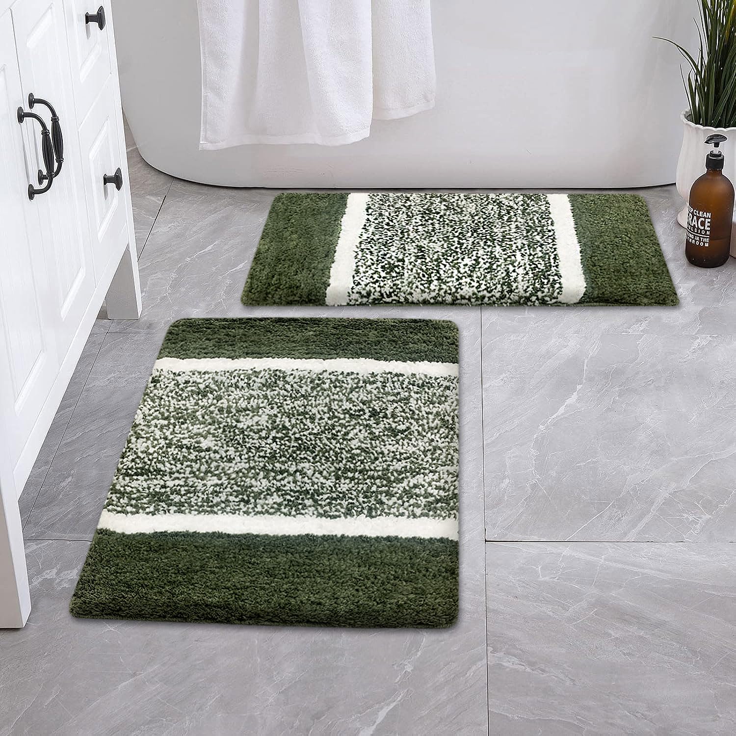 Columbia Bath Mat for Bathroom Pack of 2 (Green, 38x58 cm)
