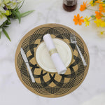LUXE HOME INTERNATIONAL PVC Vinyl Metallic Table Round Placemats for Dining Table Rangoli Black, Heat Resistant & Waterproof | Easy to Clean Decorative Dining Mats - (Set of 6) STSWY0078