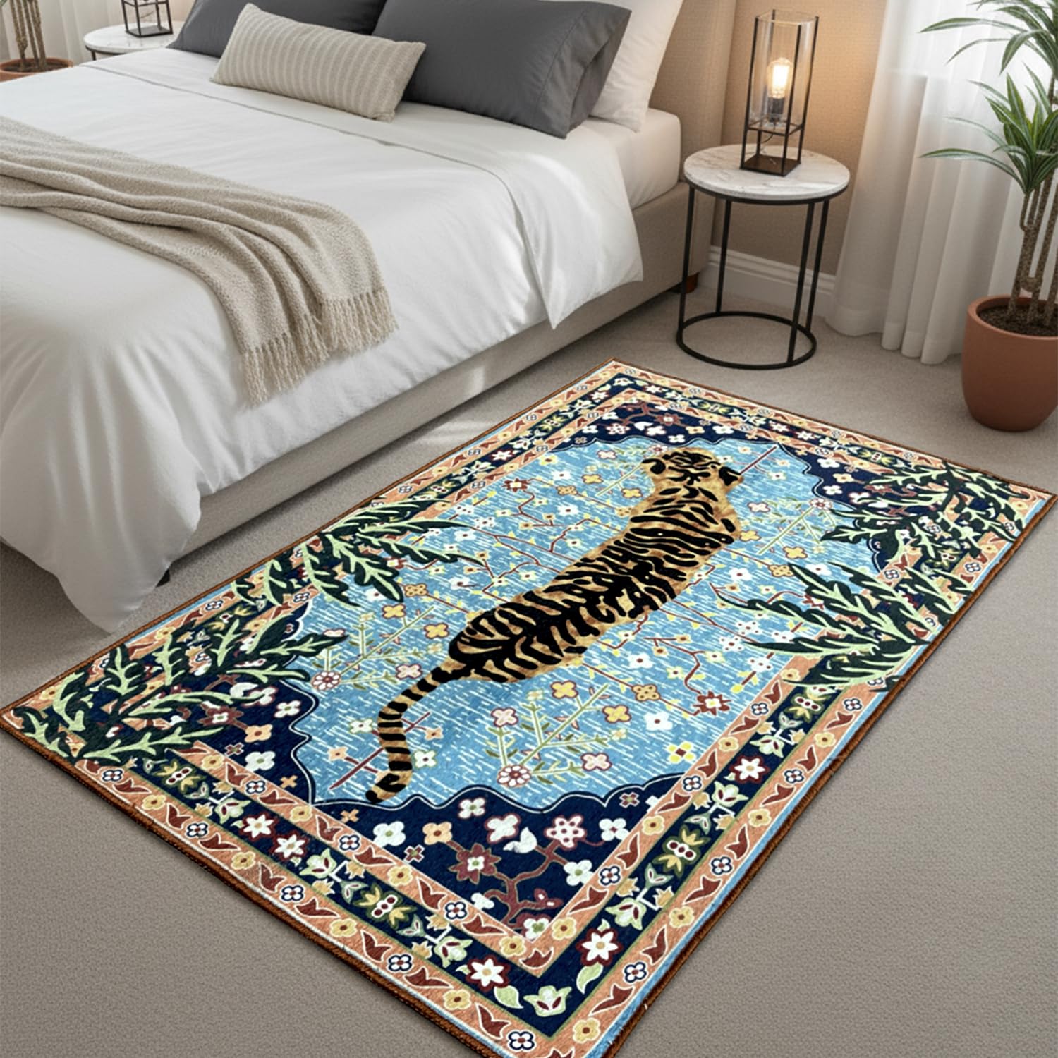 Polyester Printed Handmade Carpet Traditional Tiger (3X5 Feet Multicolour)