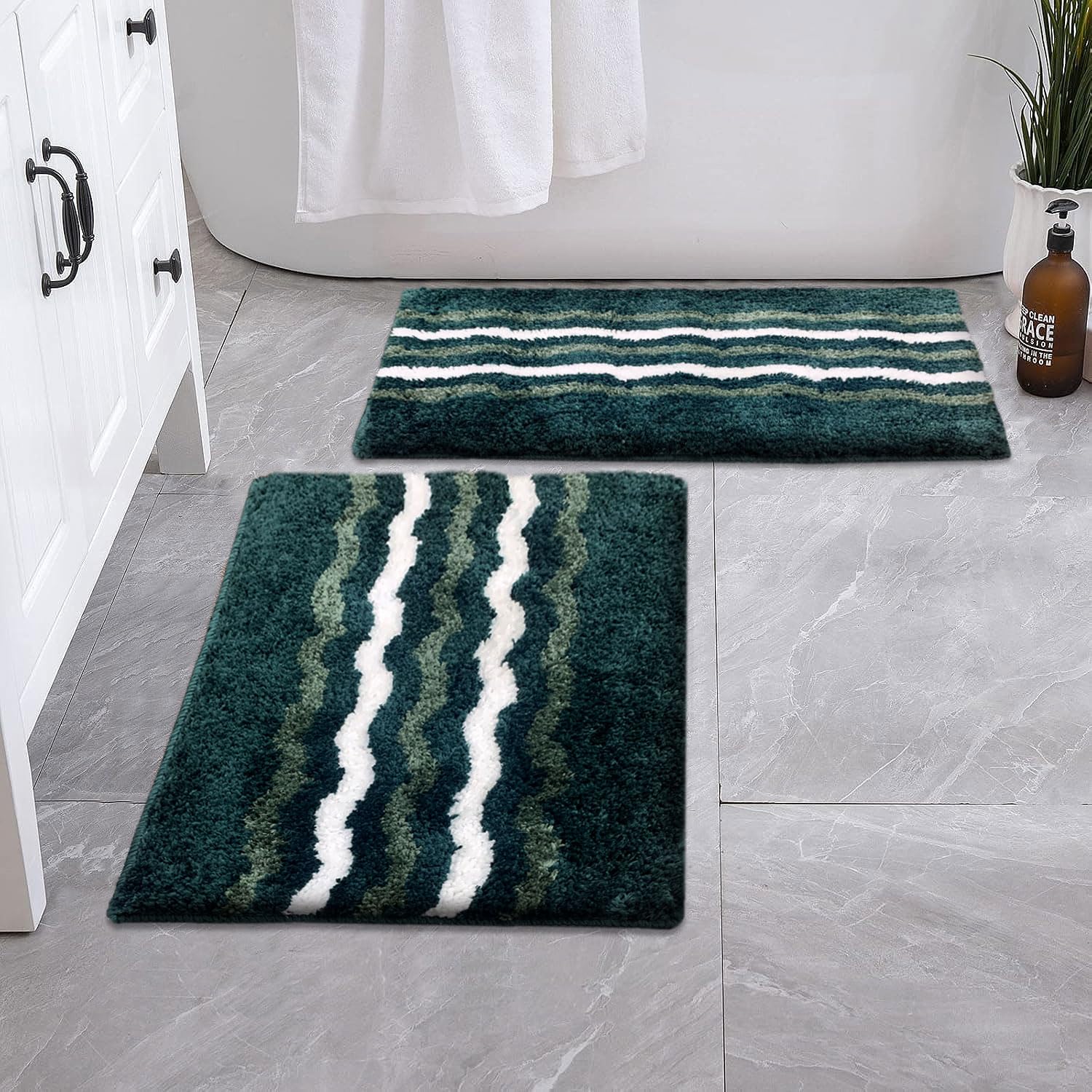 Belgium Bath Mat Super Soft Microfiber 2200 GSM Pack of 2 (38x58 cm ,Green)