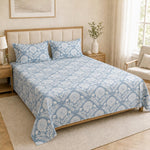 Double Bedsheet with 2 Pillow Covers Premium 240 TC 100% Cotton Feel ( King Size Blue 108x108 inch )