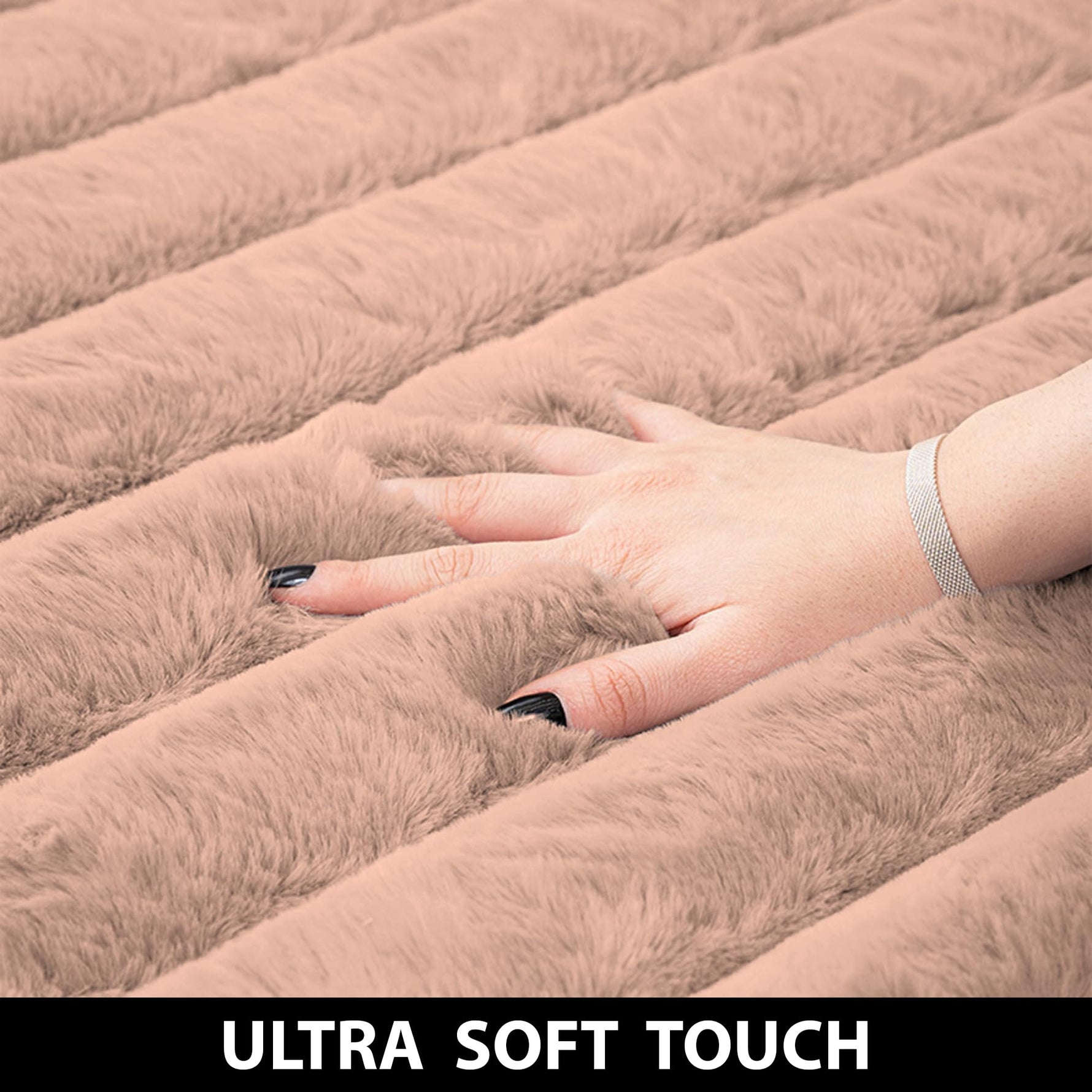 Stripe Rabbit Fur Carpet for Livingroom (4x6 Feet, Peach)