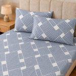 King Size Double Bedsheet with 2 Pillow Covers Premium Sky Grid Weave Printed 90x100inch