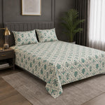 Double Bedsheet with 2 Pillow Covers 220 TC 100% Cotton Feel ( Green , 90x100 inch )