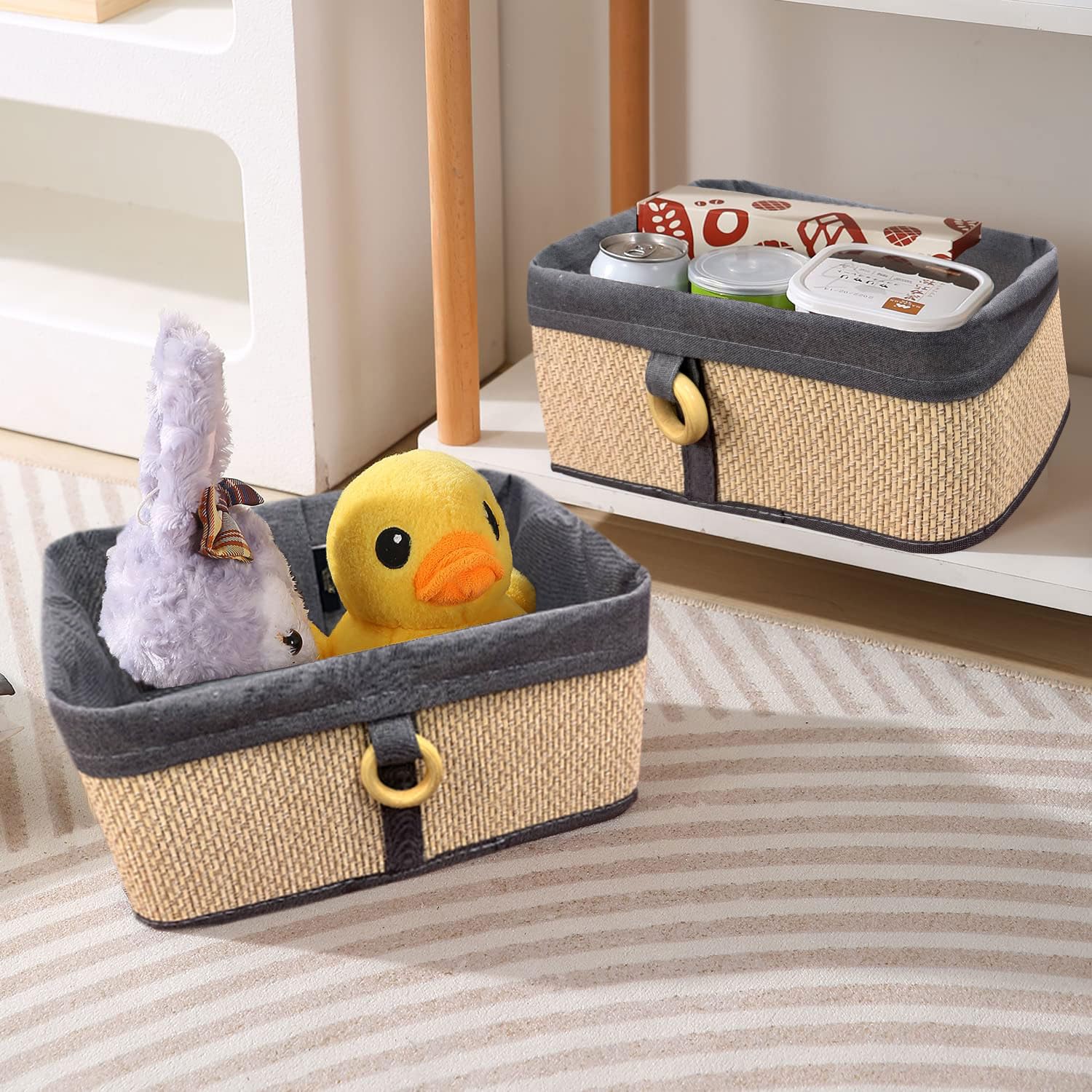 Storage Basket Brick Bamboo Box Pack of 2(Beige, 30x20x12 cm)