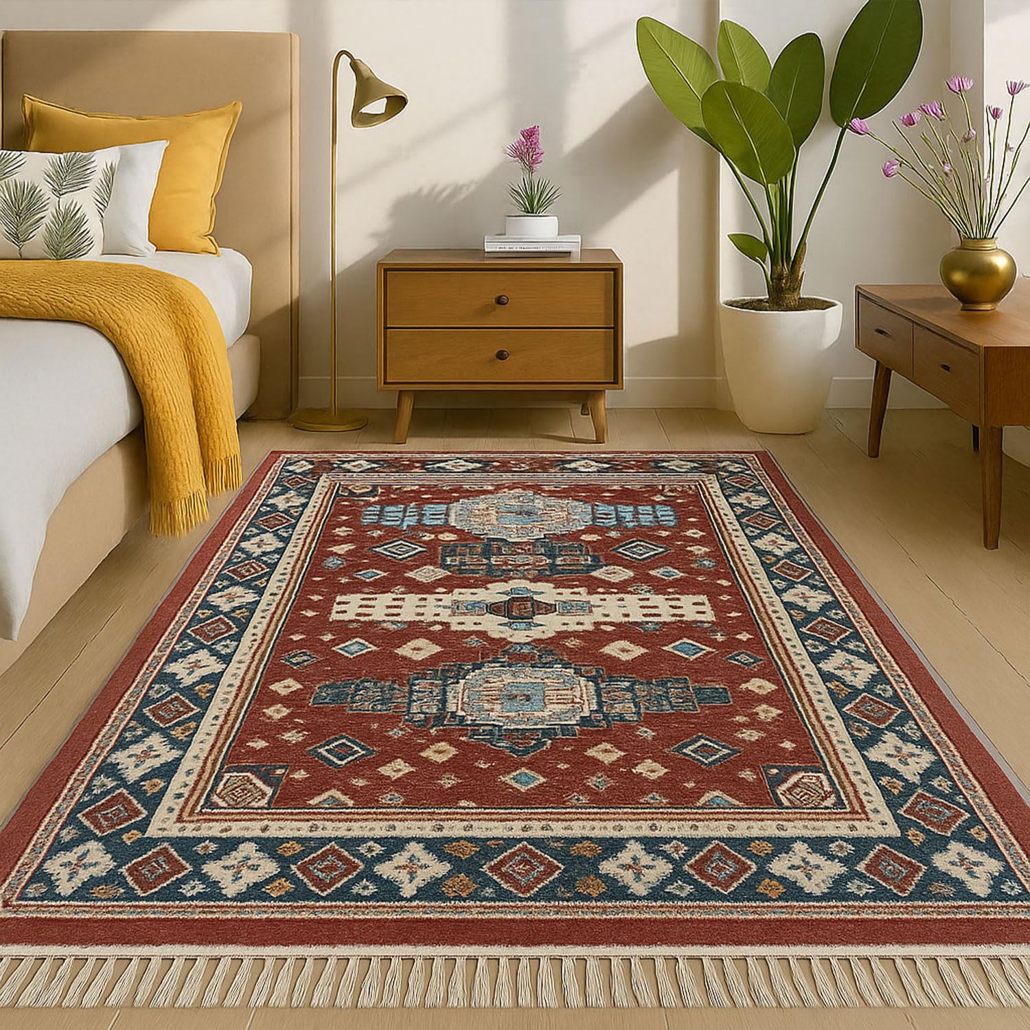 Polyester Killim Design Carpets with Tassel Latex Backing (3x5ft, Multi)