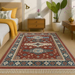 Polyester Killim Design Carpets with Tassel Latex Backing (4x6 ft, Multi)