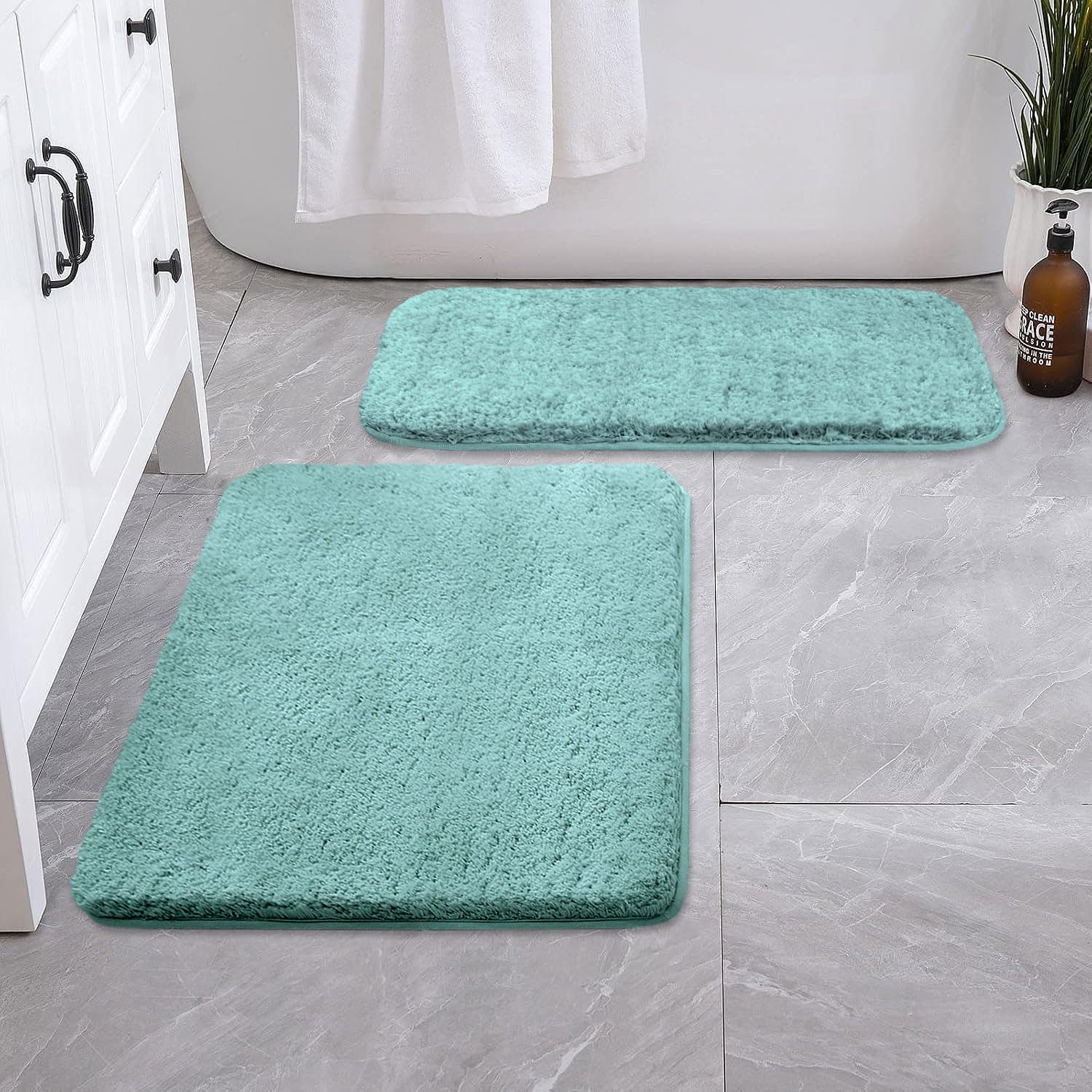 Vegas Microfiber Bath Mat (40x60 cm, Aqua) Pack of 2