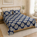 Double Bedsheet with 2 Pillow Covers Premium 240 TC 100% Cotton Feel ( King SizeNavy 108x108 inch )