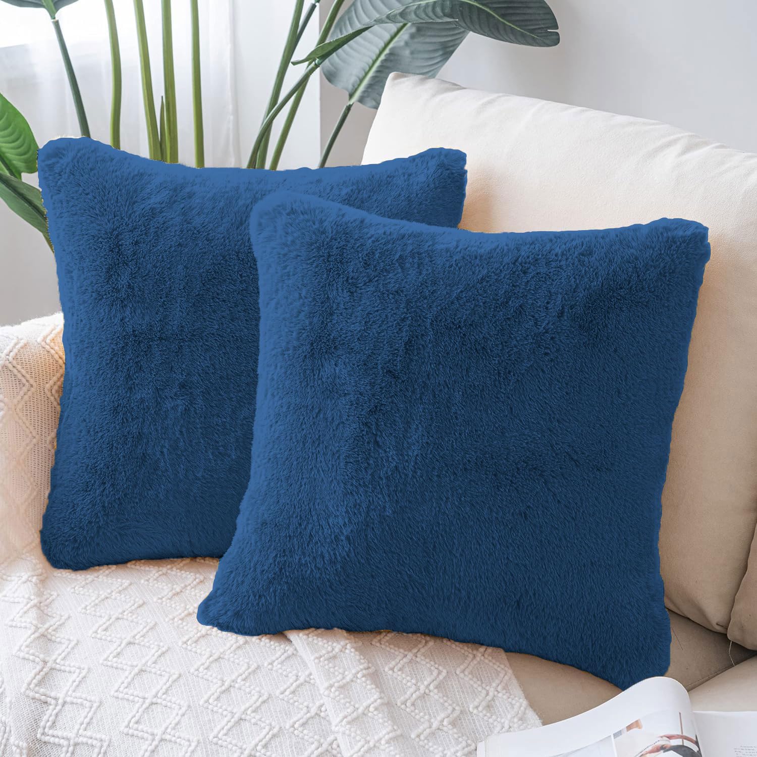 Cushion Cover Duble Side Rabbit Fur Set of 2(16 x 16 inch Teal)