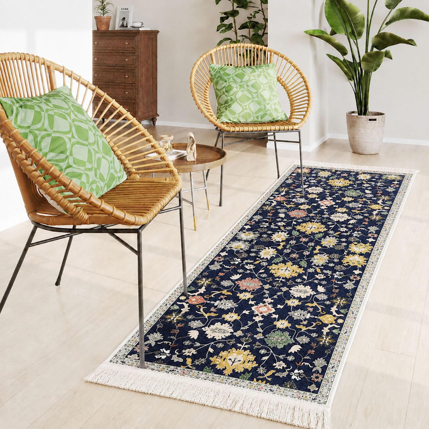 Polyester Floor Runner Midnight Garden Pattern Multi Color 150x56cm