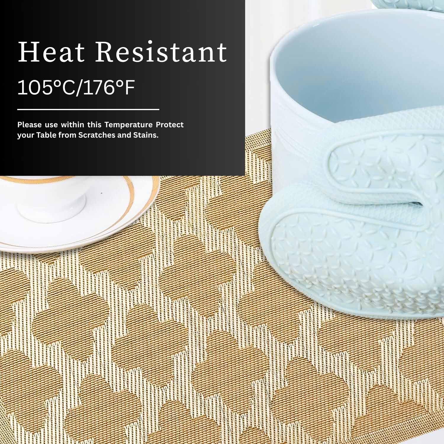 Luxe Home International PVC Vinyl Curves Design Placemat ST10000TH – Heat Resistant, Wipe Clean, Anti-Skid Table Mats for Dining Table, Kitchen & Home Decor (30x45 CM Gold Set of 6)