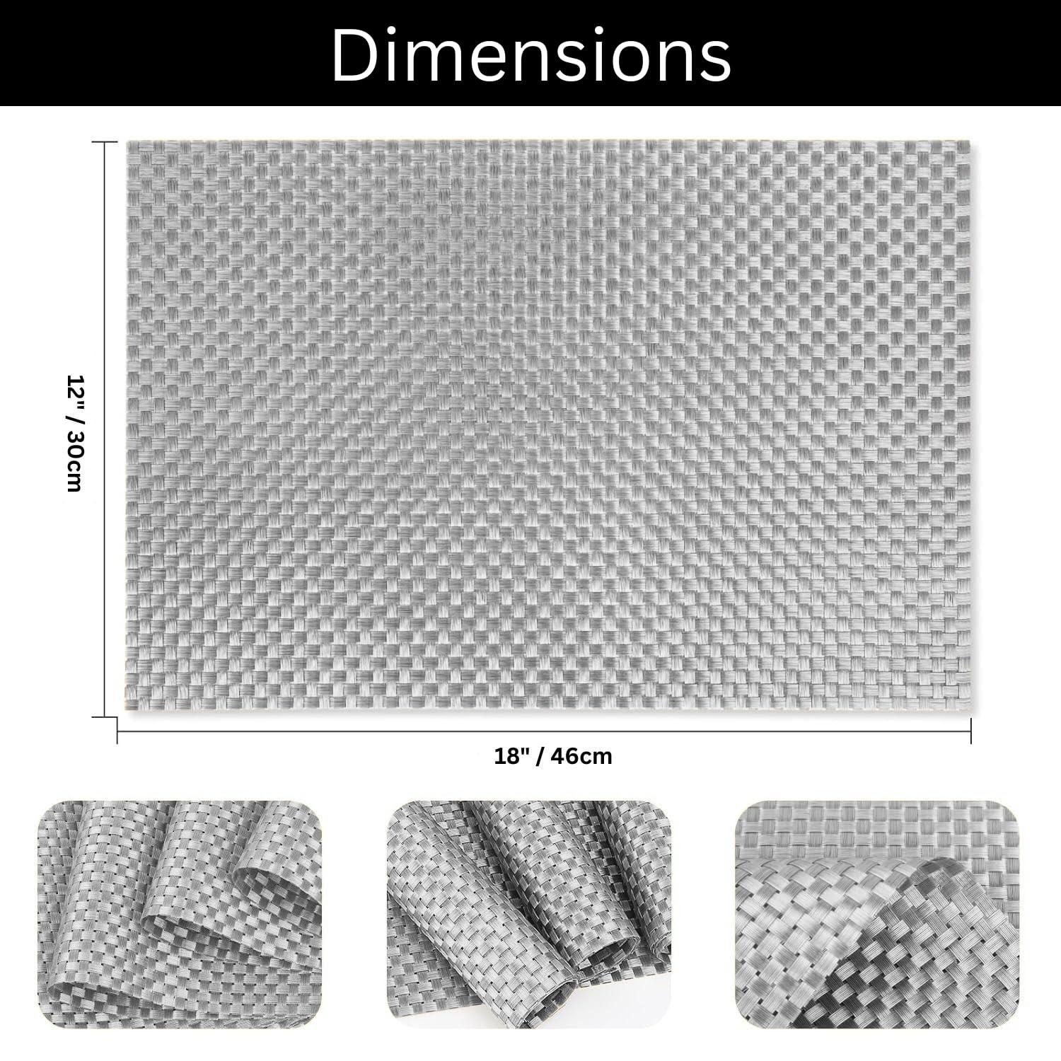 Weave Design Placemat for Dining Table Set of 2(30x45 CM Silver)