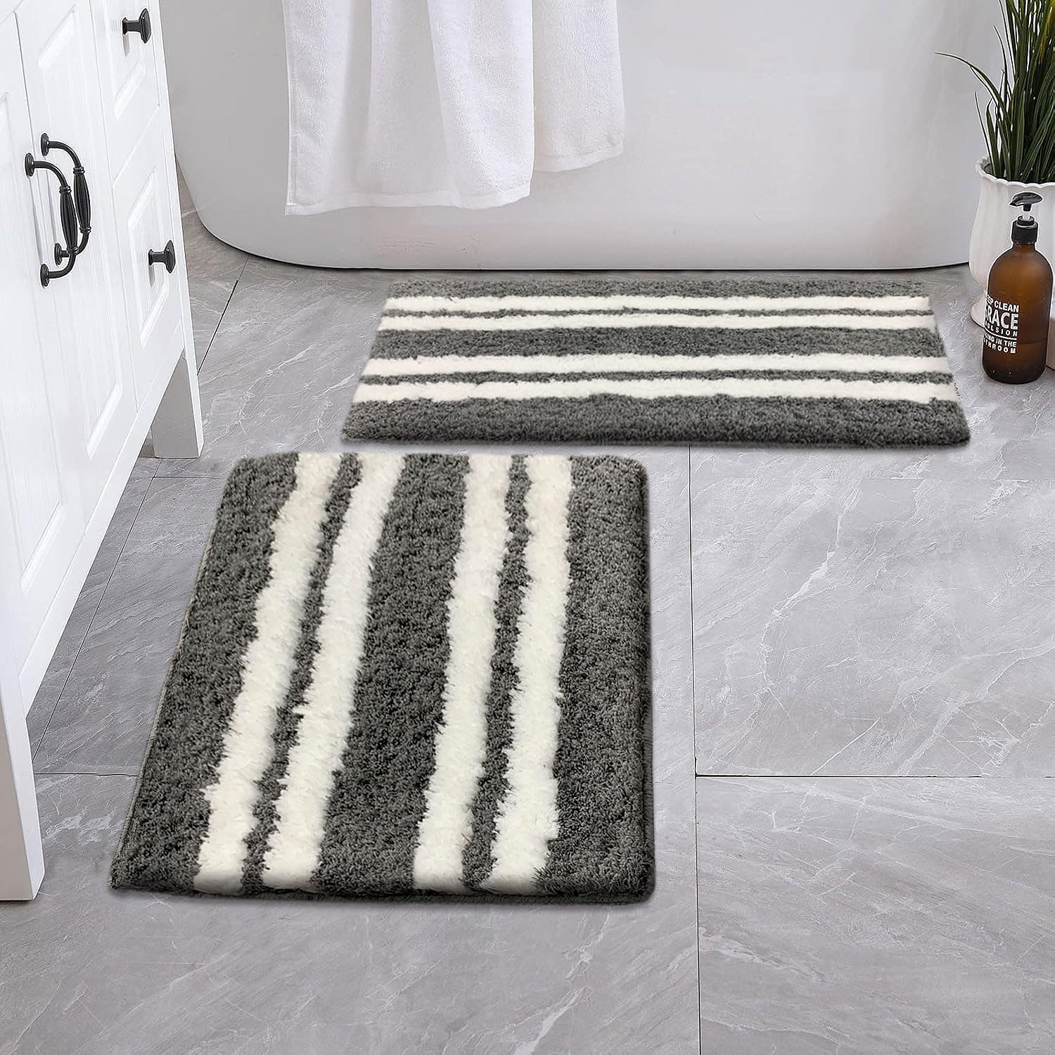 Florida Bath Mat 2200 GSM Pack of 2 (38x58 cm ,Grey)