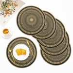 LUXE HOME INTERNATIONAL PVC Vinyl Metallic Table Round Placemats for Dining Table Mandala Black, Heat Resistant & Waterproof | Easy to Clean Decorative Dining Mats - (Set of 6) STSWY0077
