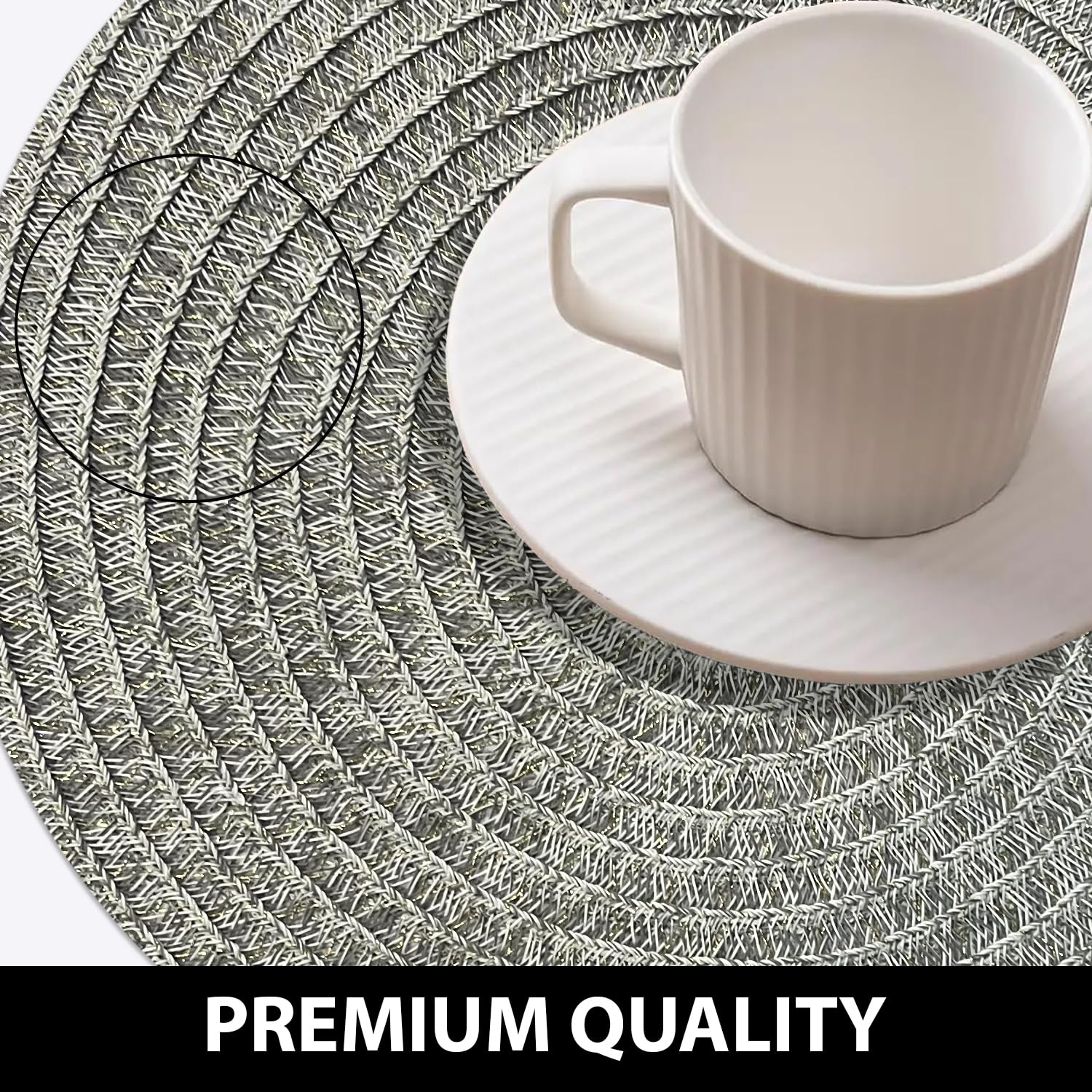 Round Table Placemats for Dining Table Set of 4(Silver)