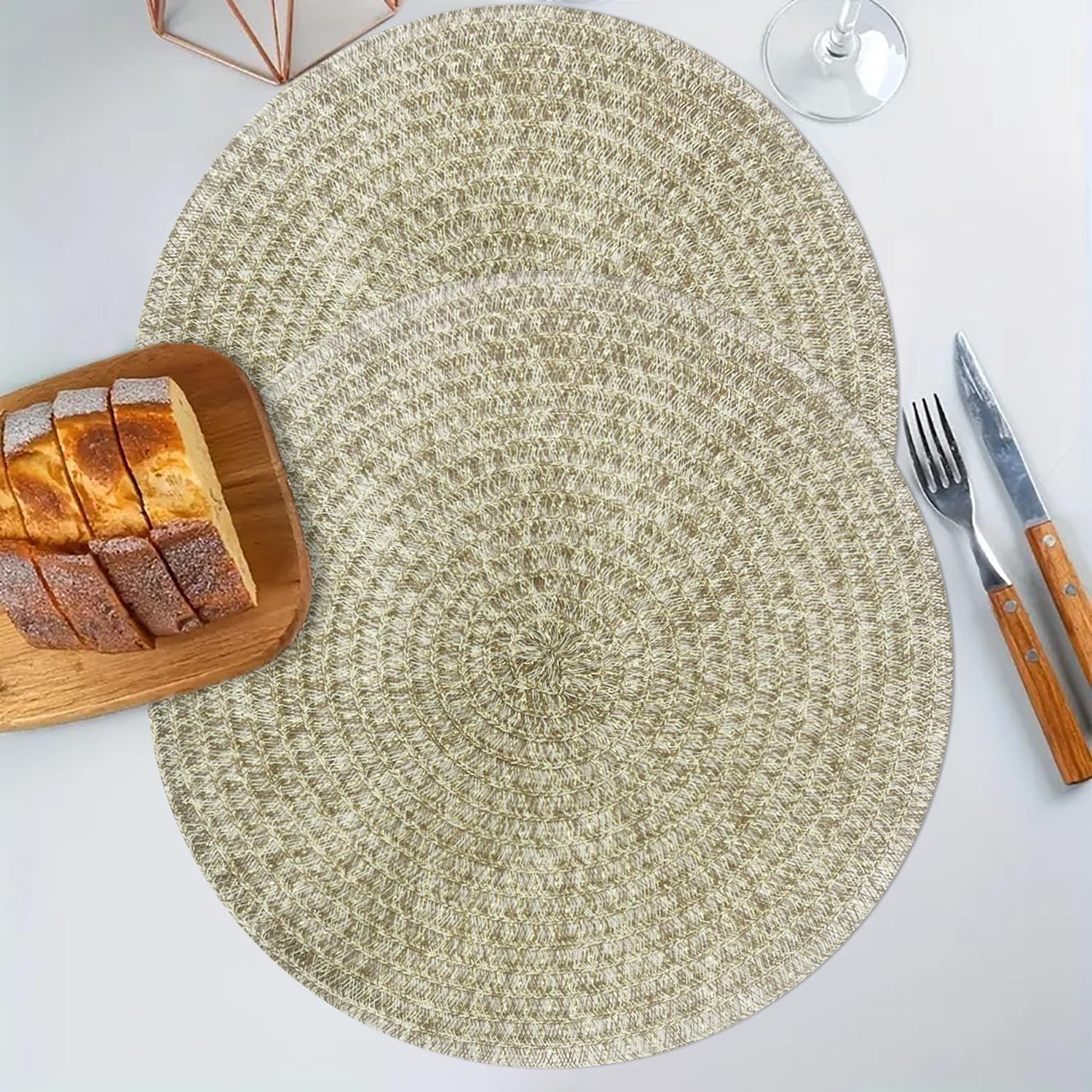 Round Table Placemats for Dining Table Set Of 2 (Light Gold)