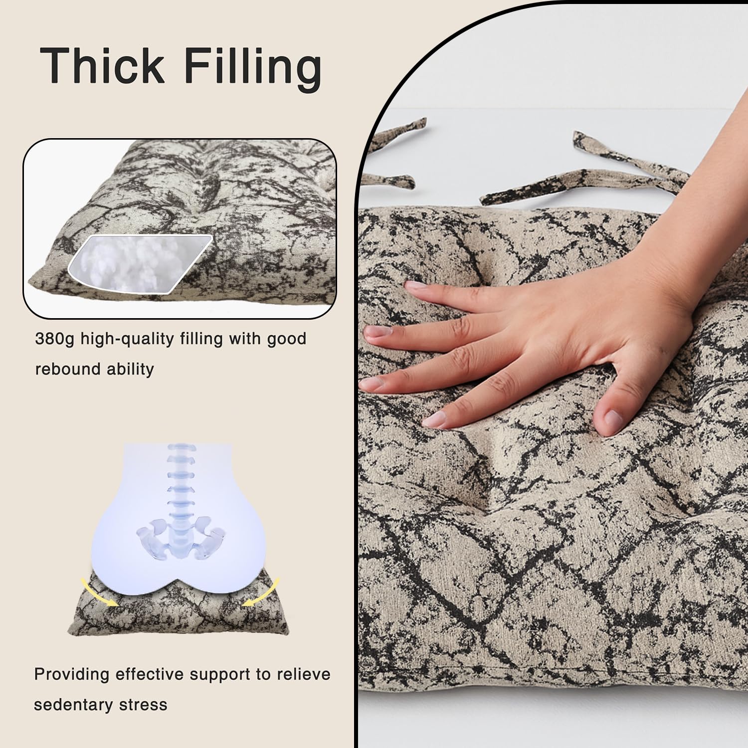 Polyester Chair Cushion Pad, Soft, Comfortable Back Support, Relaxing Backrest Pillow Cushions with Ties for Home, Office, Livingroom - (18x18 Inch, White) Pack of 6