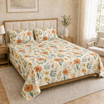 Double Bedsheet with 2 Pillow Covers 220 TC 100% Cotton Feel ( Mustard , 90x100inch )