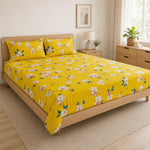 Double Bedsheet With 2 Pillow Covers Floral Pattern 200 TC 100% Cotton Feel ( Queen Size 90x90 Inch Red Set Of 3 )