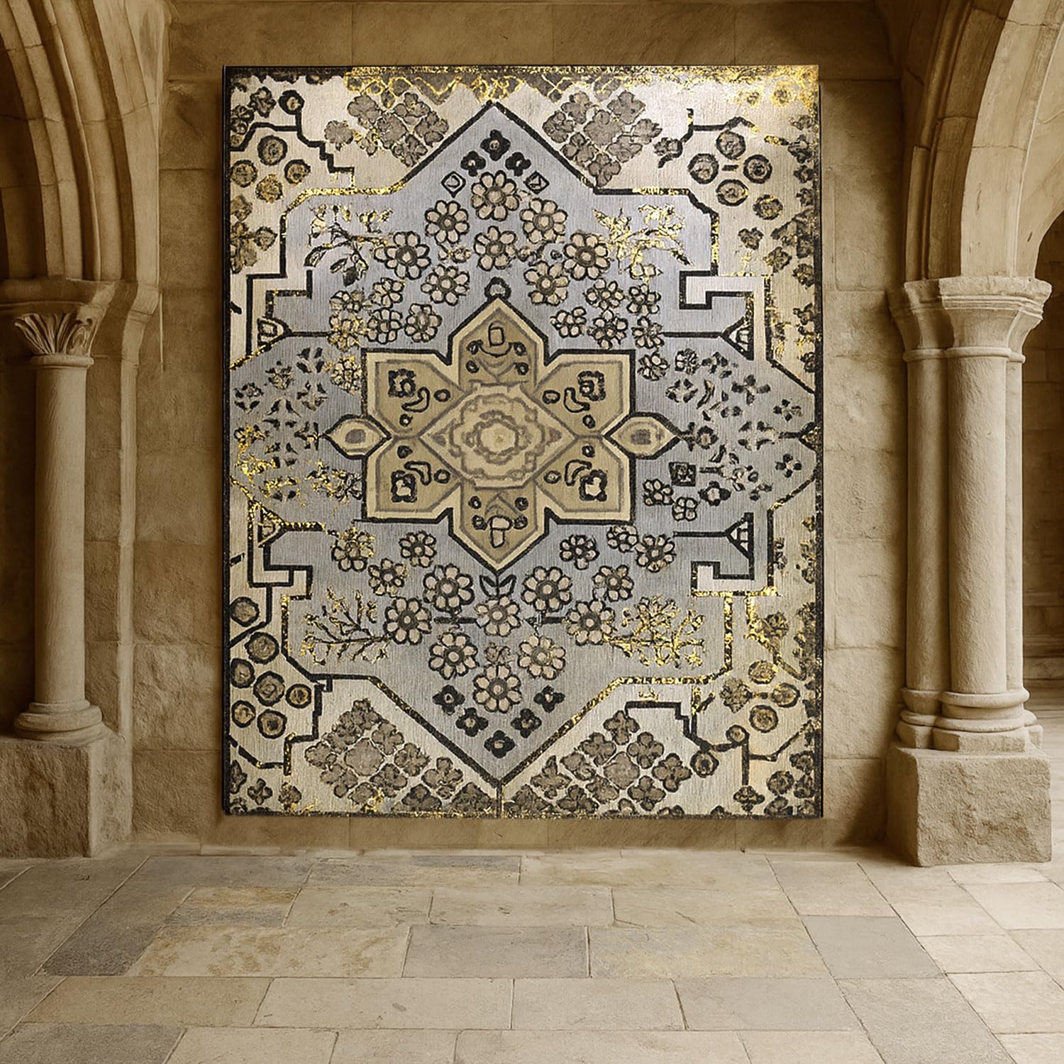 Polyester Stone Mosaic Carpet for Bedroom (5x7 Feet, Multicolor)