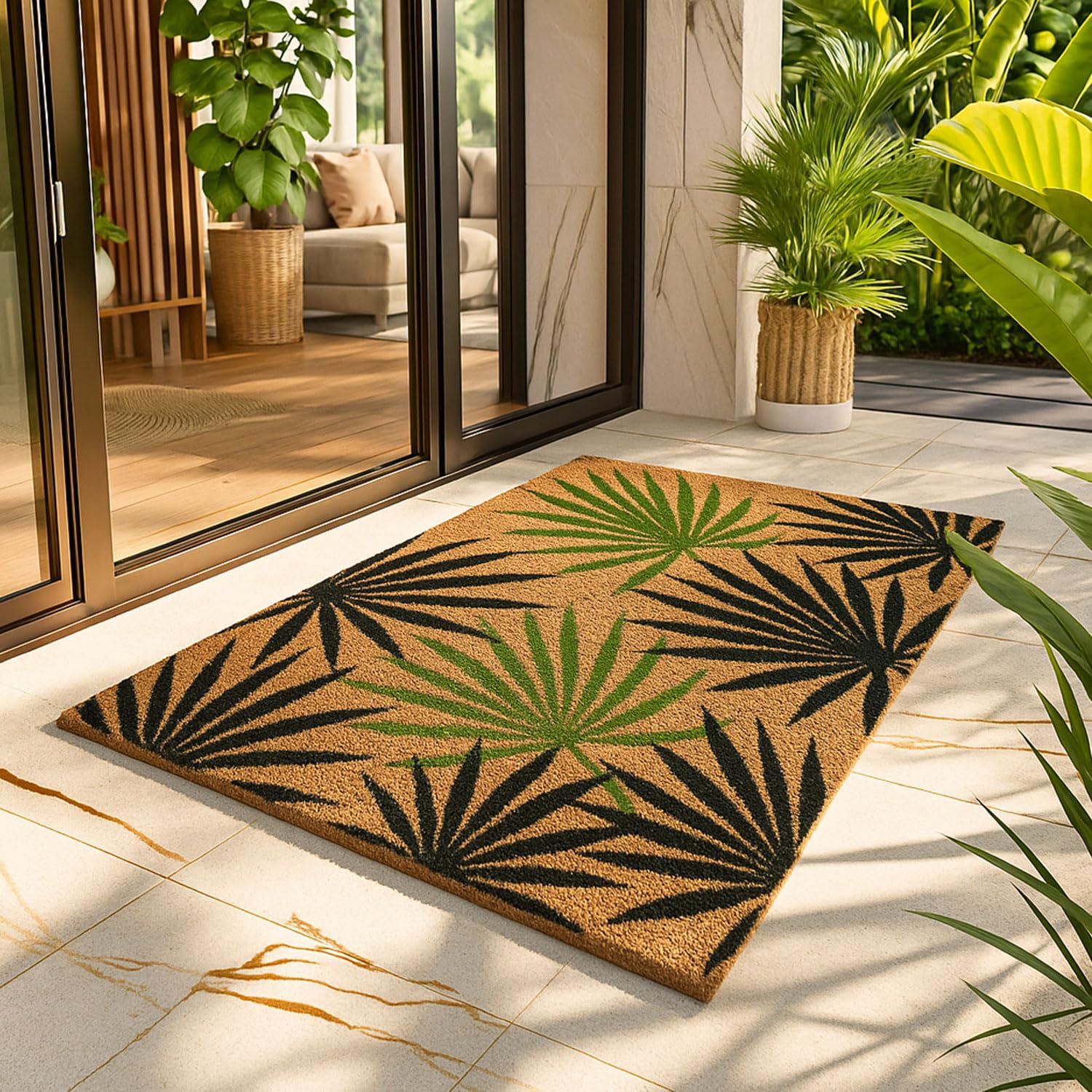 Coir Doormat for Home Entrance (Leaf Print Design ,71x45 cm)