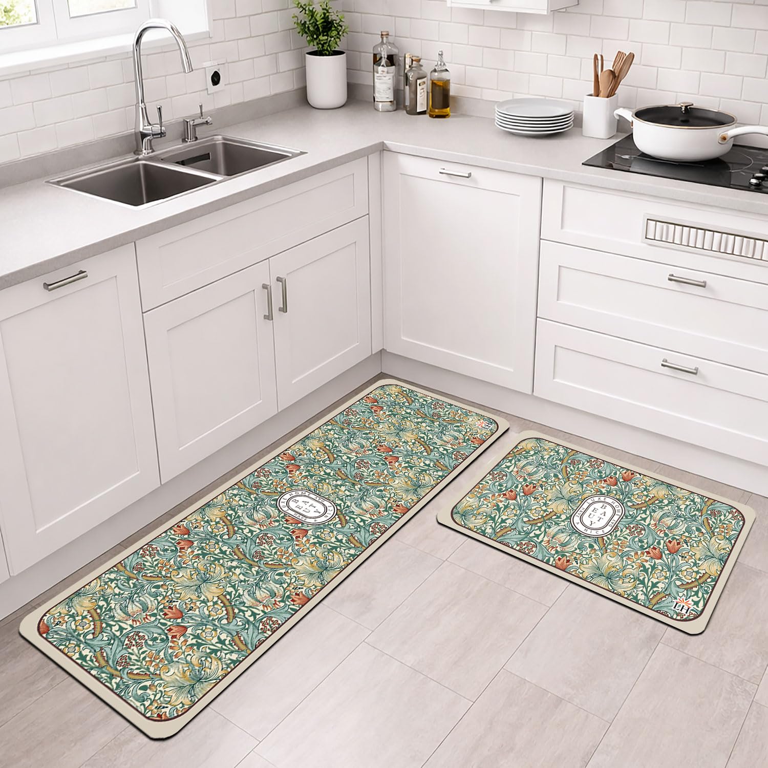 Kitchen Mat Combo  (116x36 & 58x36 cm,White)