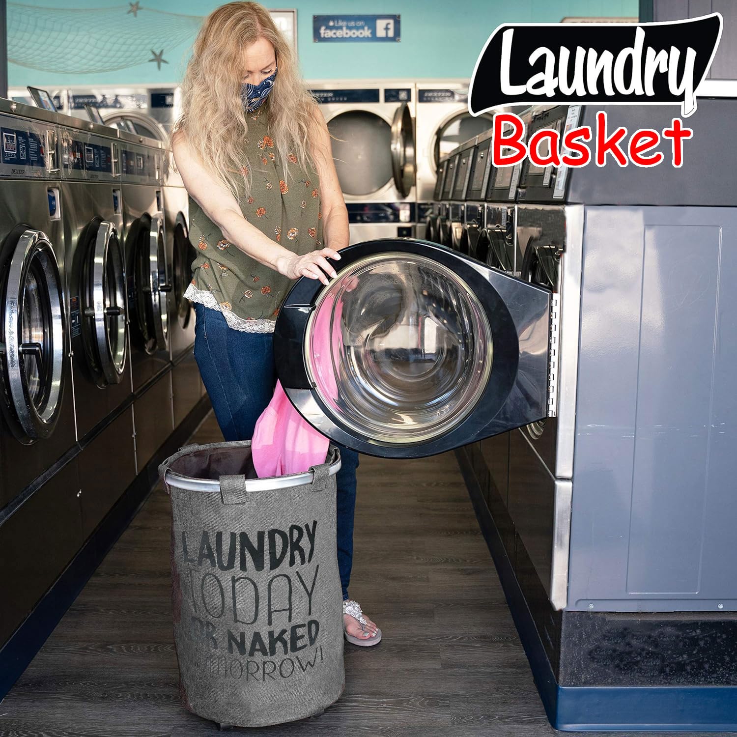 Laundry Basket Large Capacity 60 Liters ( 40L x 40W x 55H cm, Gray)