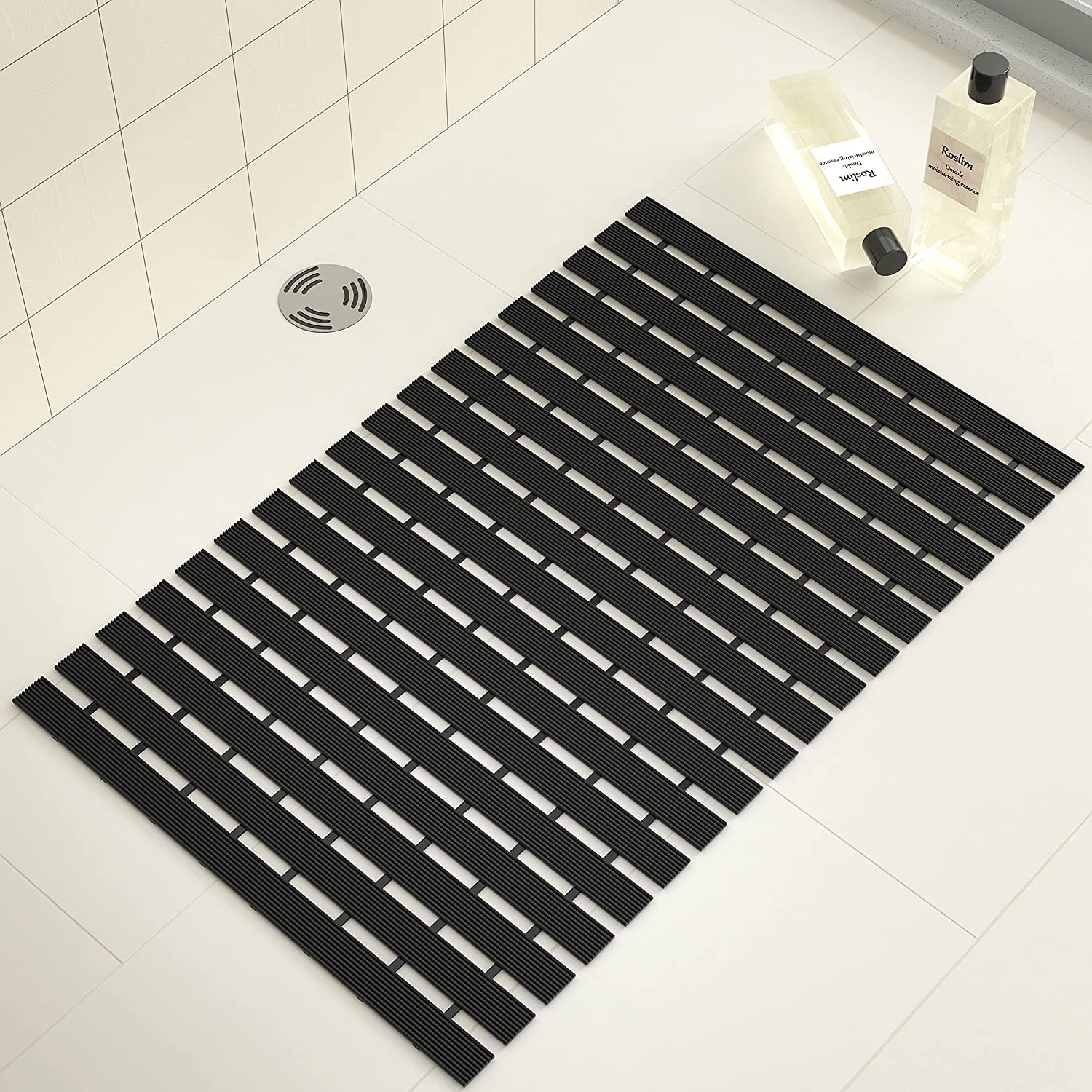 Shower Mat for bathroom Anti Slip (Black, 17x24 Inch)