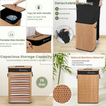 Rectangle Bamboo Laundry Basket with Lid (Natural, 40x30x60 cm)