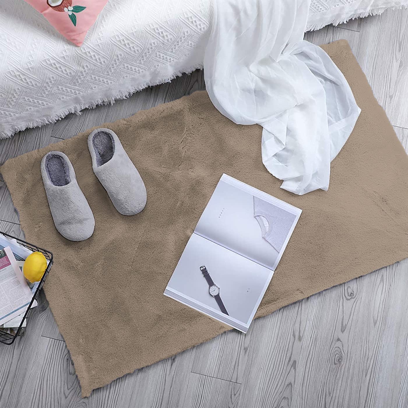 Rabbit Fur Soild Bath Mat (Taupe, 45x75 cm)