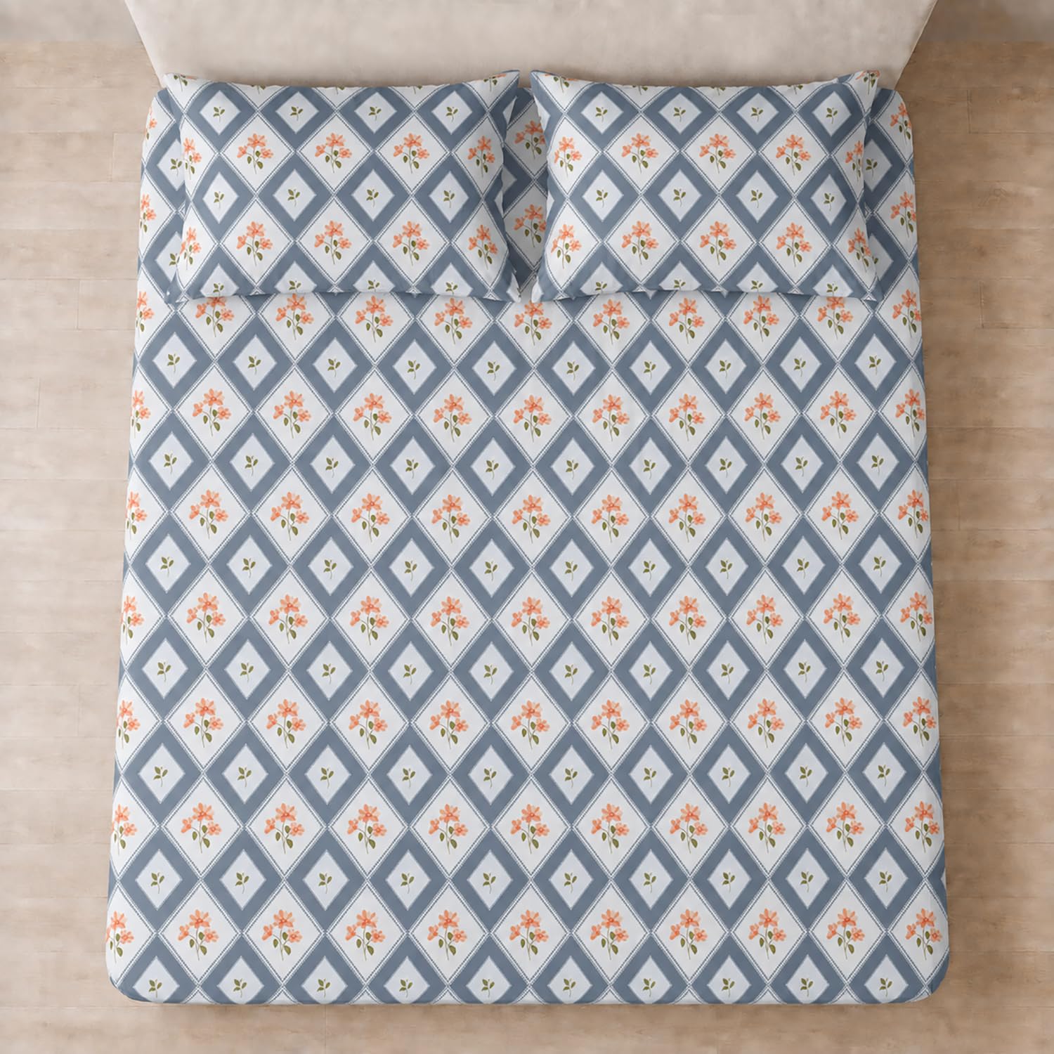 Double Bedsheet with 2 Pillow Covers Premium 240 TC 100% Cotton Feel (108x108 inch , Blue )
