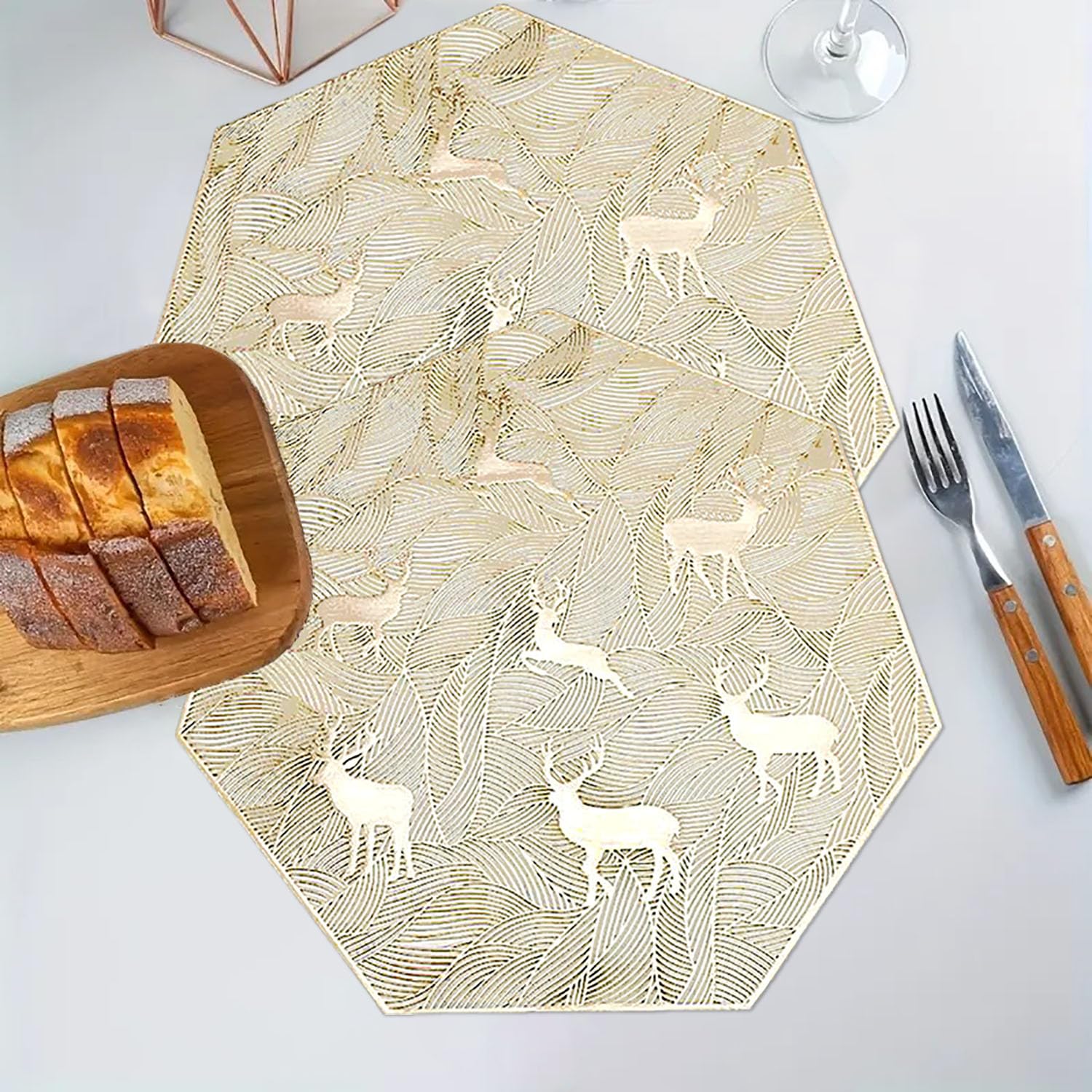 LUXE HOME INTERNATIONAL PVC Vinyl Metallic Table Round Placemats for Dining Table Gold, Heat Resistant & Waterproof | Easy to Clean Decorative Dining Mats - (Set of 2) ST062TJ-3MJ
